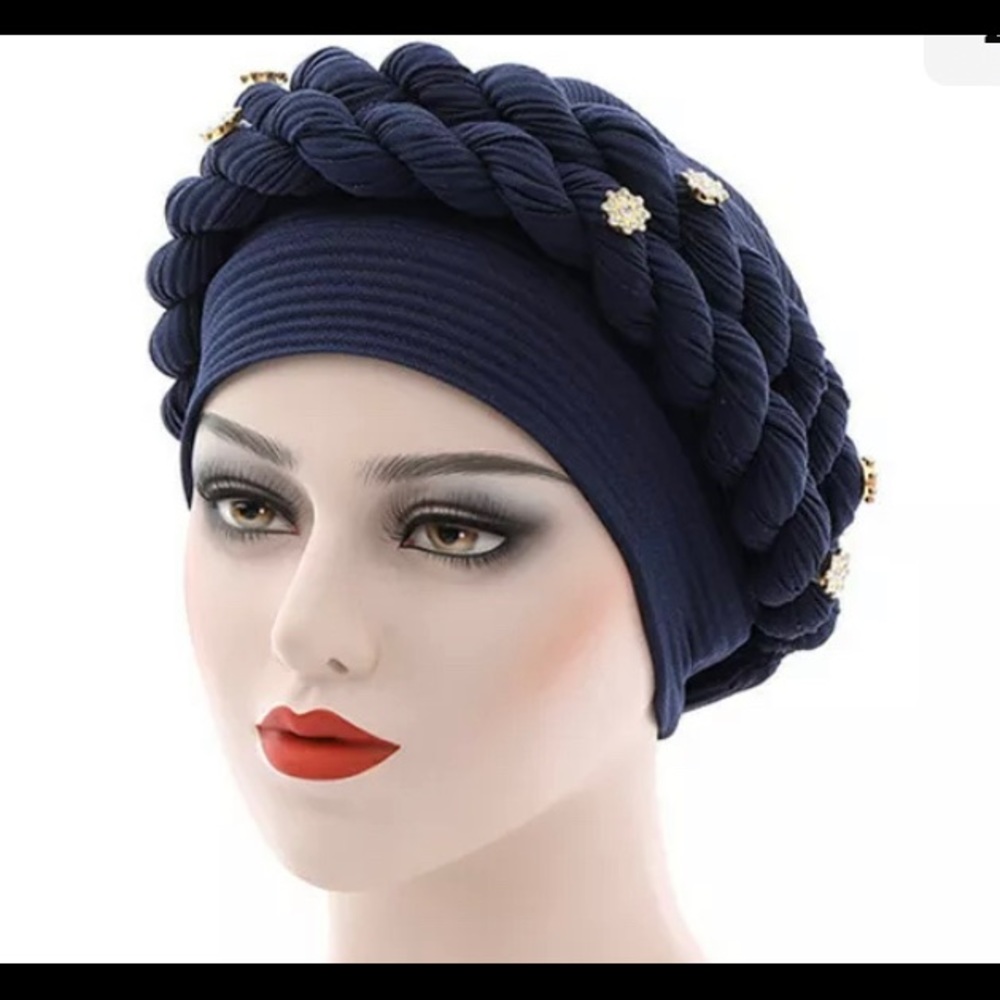 Navy blue Women Braided Cap Head Wrap